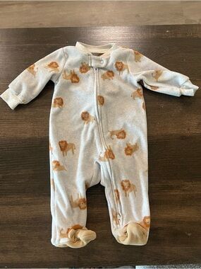 Carter's Gray Fleece Footed One-Piece with Tan Lion Print
